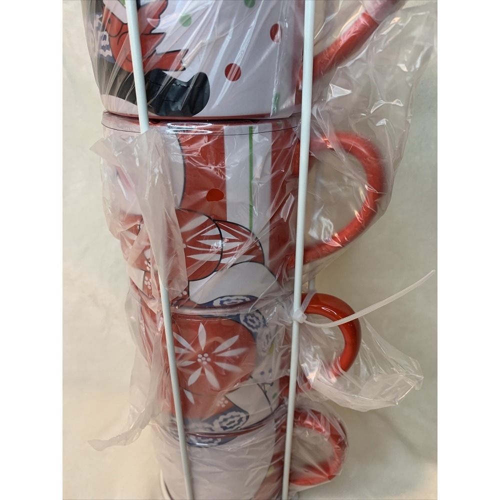Temp-tations Set of 4 Winter Whimsy Stacking Mugs w/ Wire Stand in Snowman NEW - Picture 7 of 12